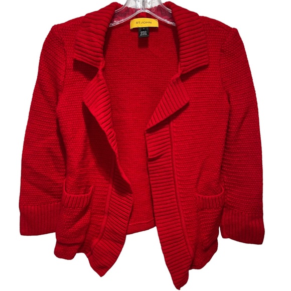 St. John Sweaters - ST. John Red Open Front Knit Cardigan Size Small